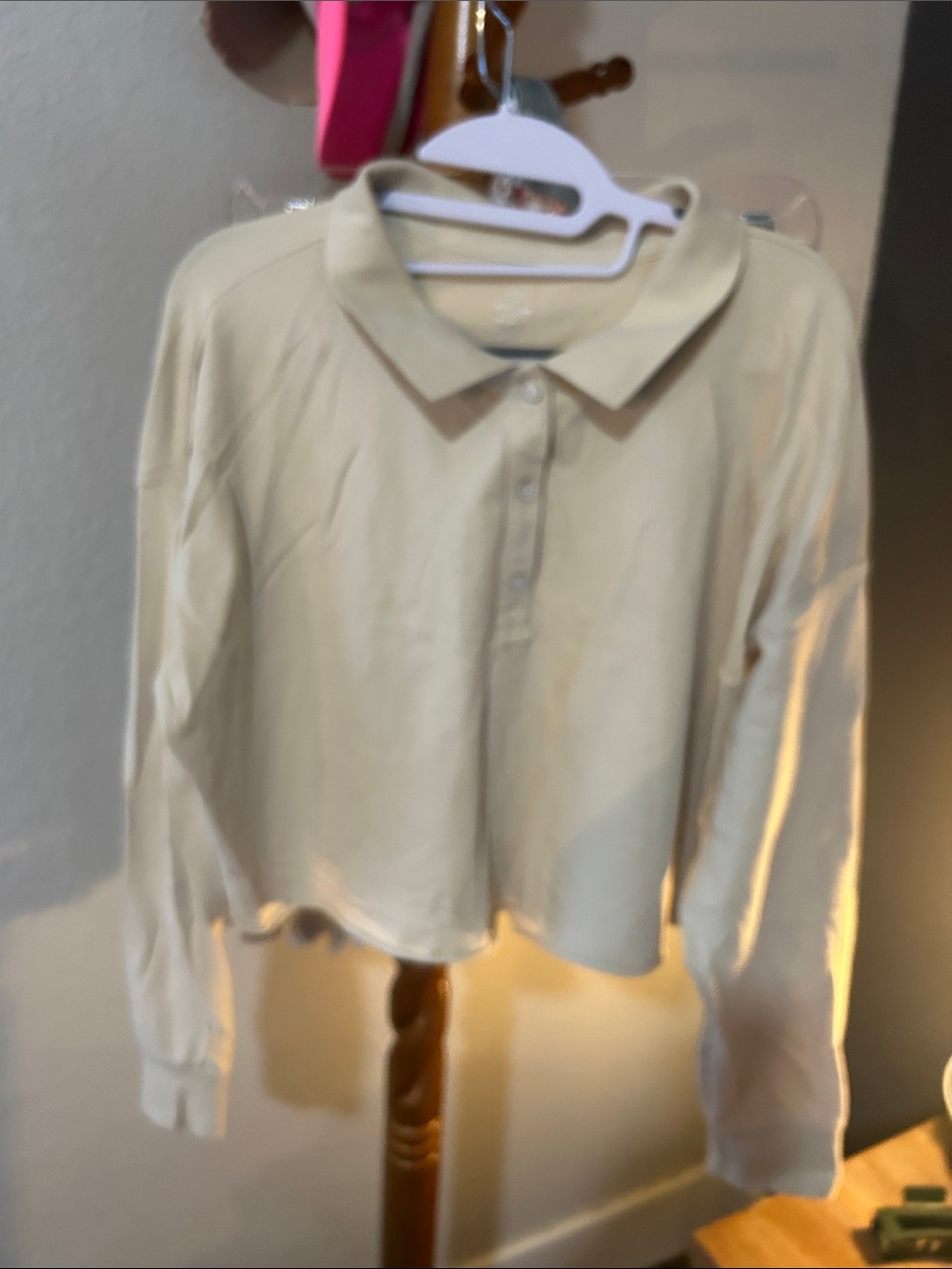 aerie Cream Long-Sleeve Polo Top